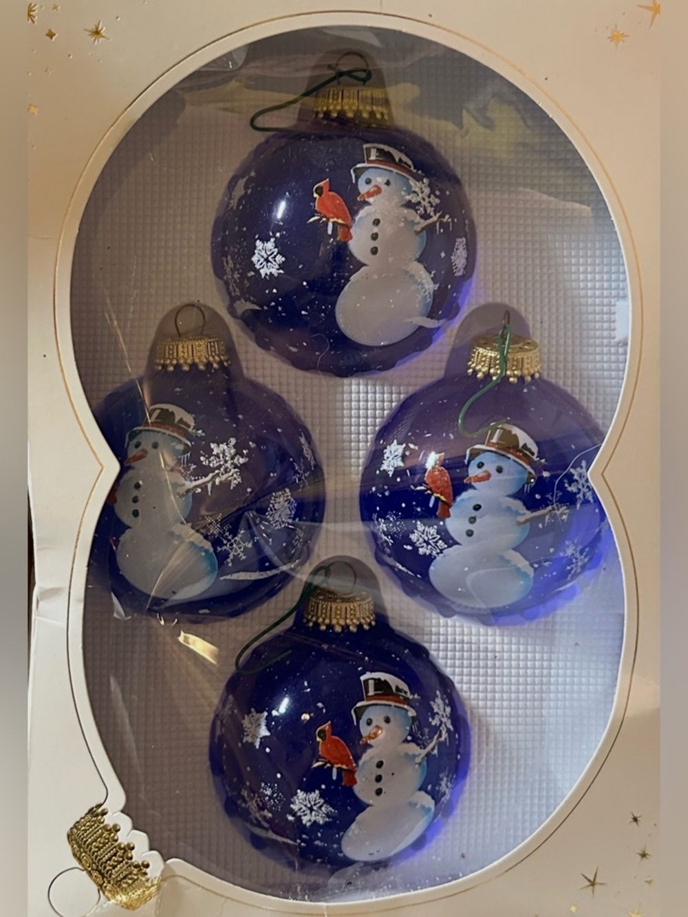 Vintage American Classic Macy’s Cobalt Blue Glass Snowman Ornaments Set of 4